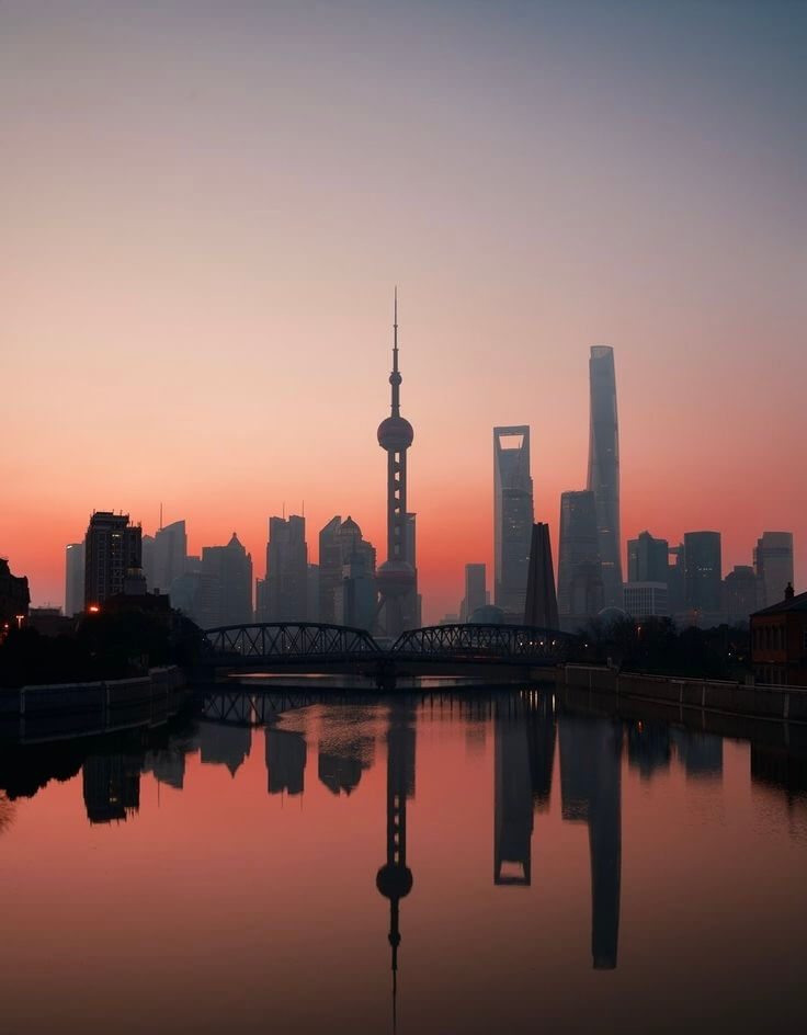 Shanghai coucher du soleil sur le quartier du Bund